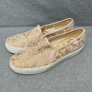 Keds x Rifle Paper Co Size 7 Pink Blush Gold Floral Triple Decker Slip On Shoes